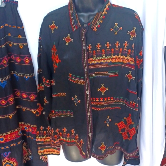 Chico's Boho long skirt and blouse, nwt, Size 2 (12), Beaded, Sequins, Tiered - Picture 2 of 14